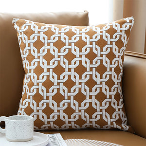 SOGA 45cm Brown Checkered Chain Jacquard Square Pillow Decorative Cushion for Living Room