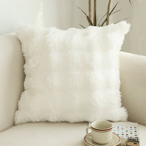 SOGA 50cm Throw Pillow White Rabbit Fur Cushion Luxurious Soft Decorative Square Pillow for Living Room