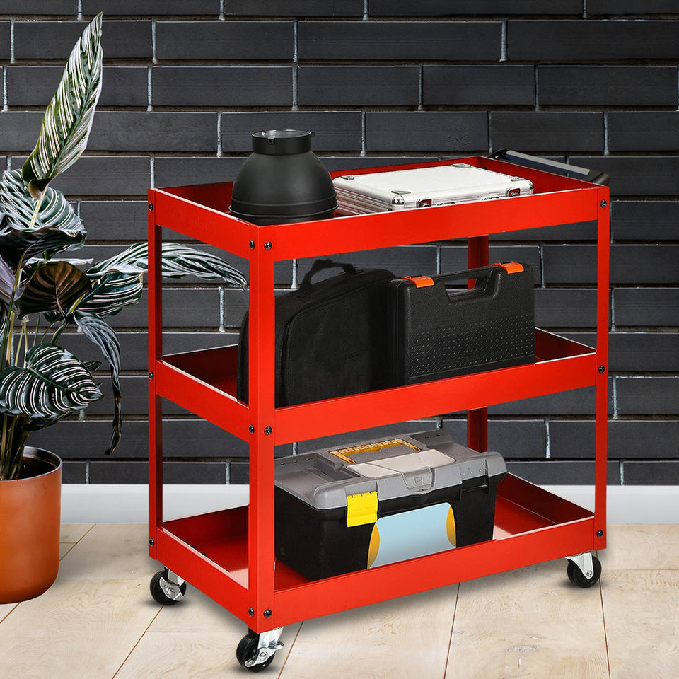 SOGA 3 Tier Tool Storage Cart Portable Service Utility Heavy Duty Mobile Trolley Red