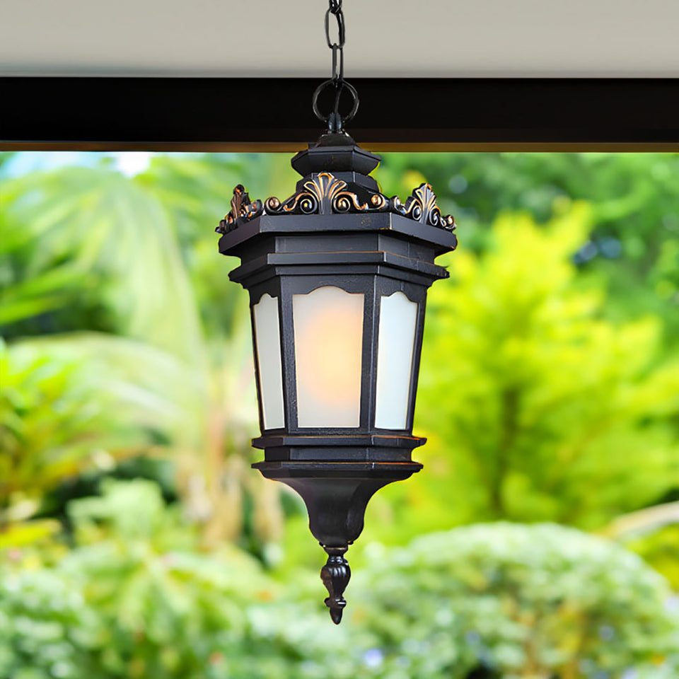 Vintage Lamp 4X 54.5cm Elegant Aluminum & Glass Lantern Chandelier Classic Hanging Light Fixture Antique Style