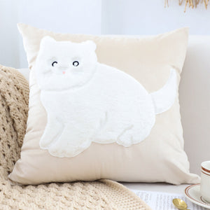 SOGA 45cm Throw Pillow Light Tan Square Cushion with Soft White Cat Design Decorative Home Decor