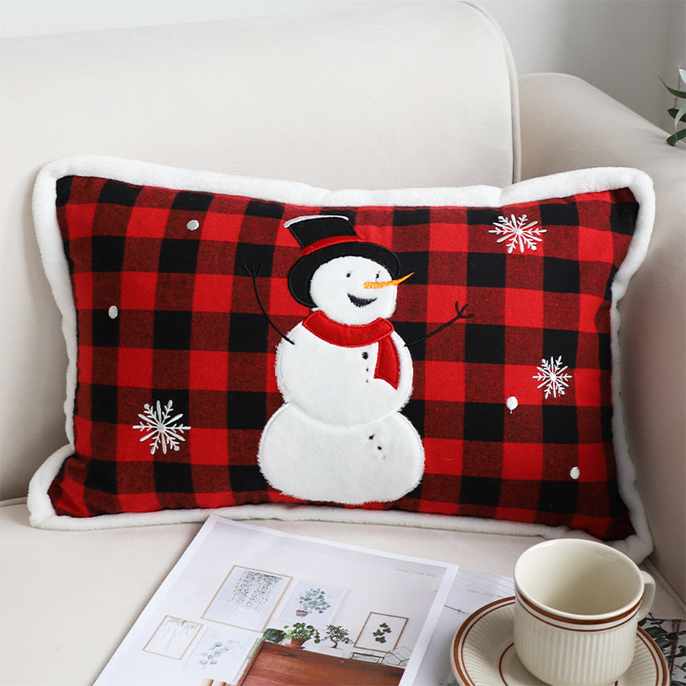 SOGA 30cm Throw Pillow Red Christmas Snowman Lumbar Cushion for Festive Holiday Winter Home Decor