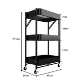 SOGA 3 Tier Steel Black Foldable Kitchen Cart Multi-Functional Shelves Storage Organizer with Wheels