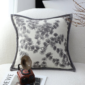 SOGA 45cm Throw Pillow Black and White Wide Border with Branch and Pine Needle Design Pattern Home Decor