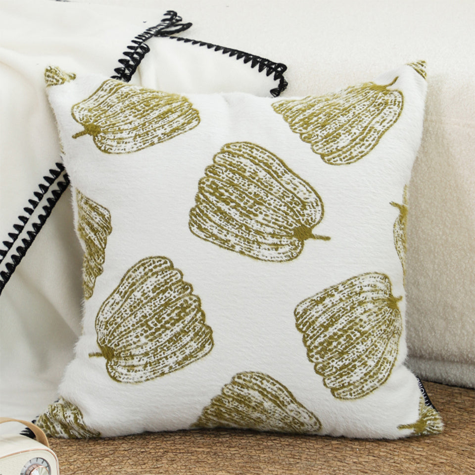 SOGA 50cm Throw Pillow White with Olive Green Autumn Harvest Pumpkin Print Home Decor