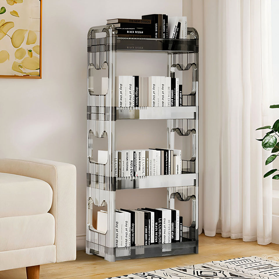 SOGA 38x24x90cm Clear 4 Tier Bookshelf & Cosmetic Storage Organizer Trolley Rack