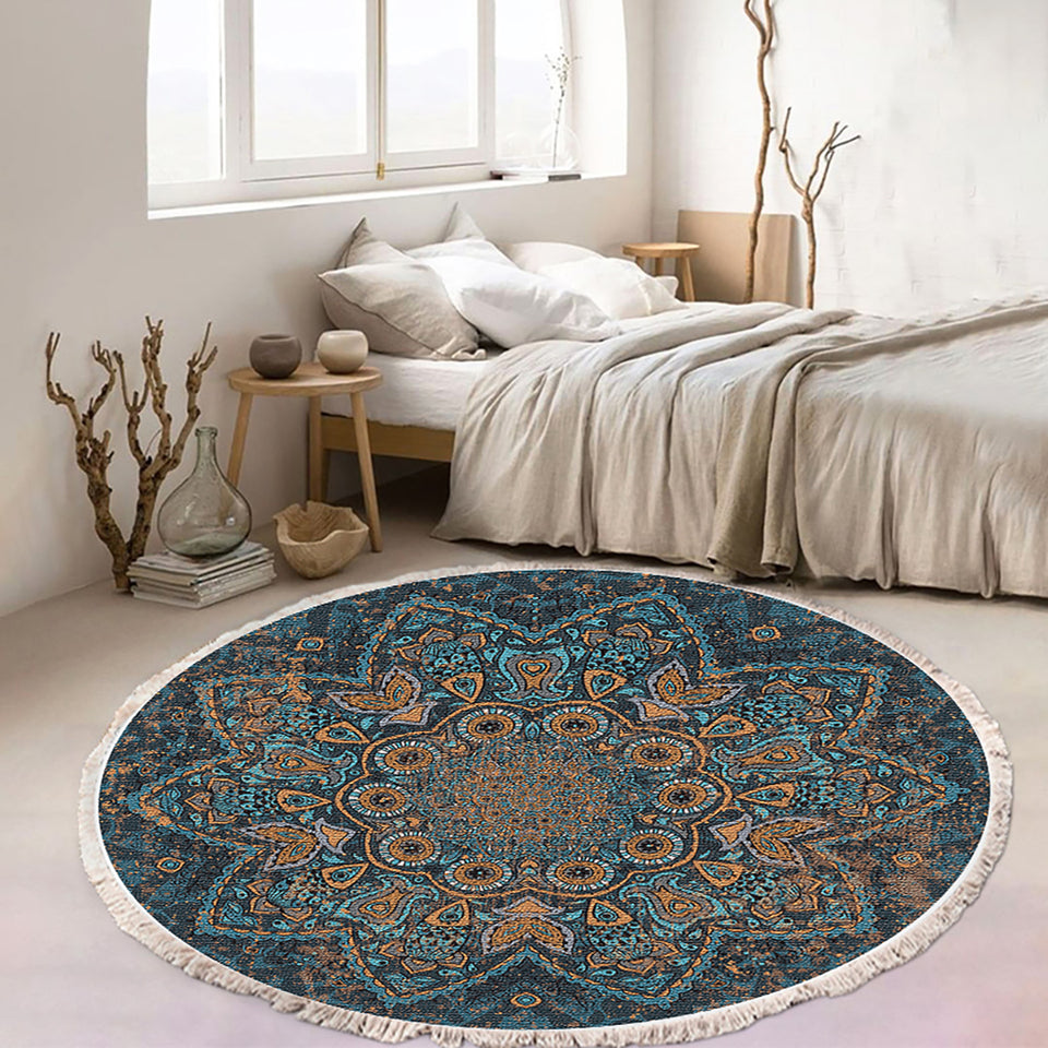 SOGA 120cm Mandala Pattern Circle Area Rugs for Living Room Lounge Anti-slip Doormat Home Decor