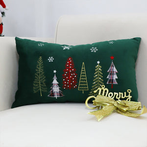 SOGA 30cm Throw Pillow Dark Green Christmas Forest Embroidered Lumbar for Festive Holiday Cushion Home Decor