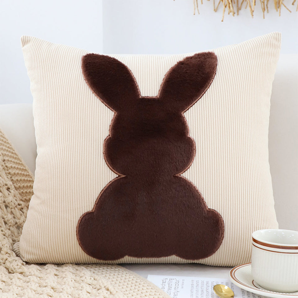 SOGA 45cm Throw Pillow Light Tan Square Cushion with Soft Coffee Bunny Design Decorative Home Decor