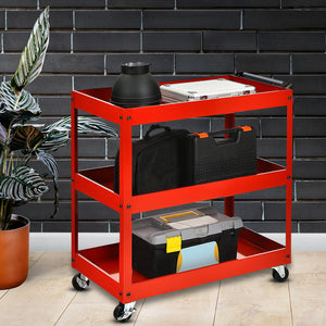 SOGA 2X 3 Tier Tool Storage Cart Portable Service Utility Heavy Duty Mobile Trolley Red