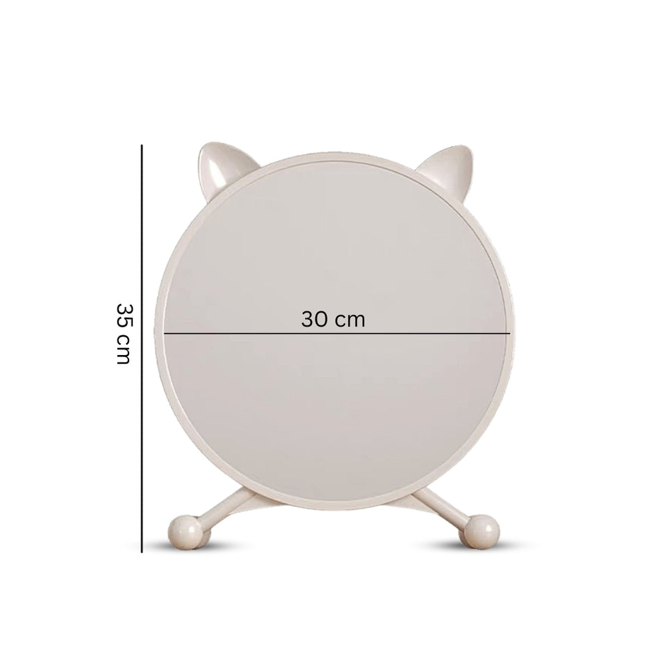 SOGA 30cm White Smart Makeup Bedroom Table Mirror Cat Ear Style No LED Light