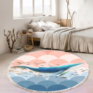 SOGA 2X 120cm Round Tassels Whale Print Area Rugs Home Decor