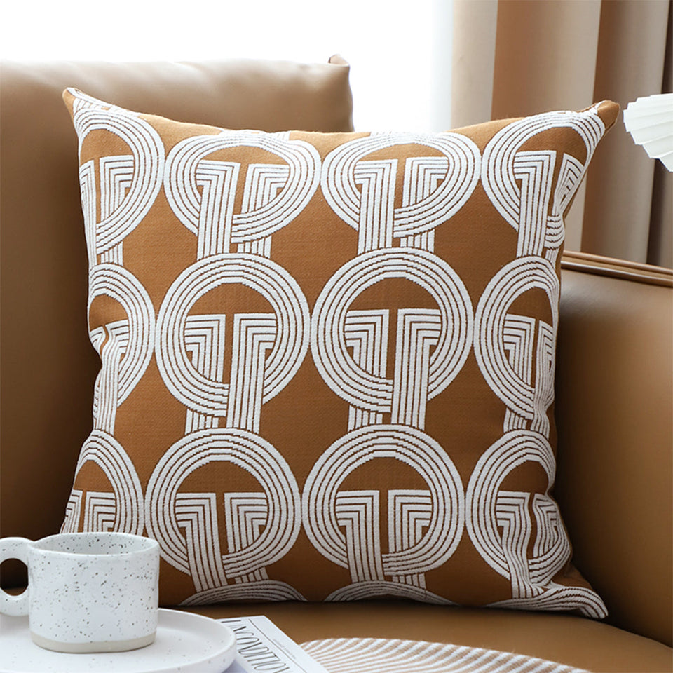 SOGA 45cm Brown Circular Chain Jacquard Square Pillow Decorative Cushion for Living Room