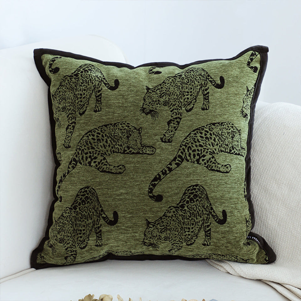 SOGA 40cm Throw Pillow Green Leopard Square Retro Decorative Cushion for Living Room