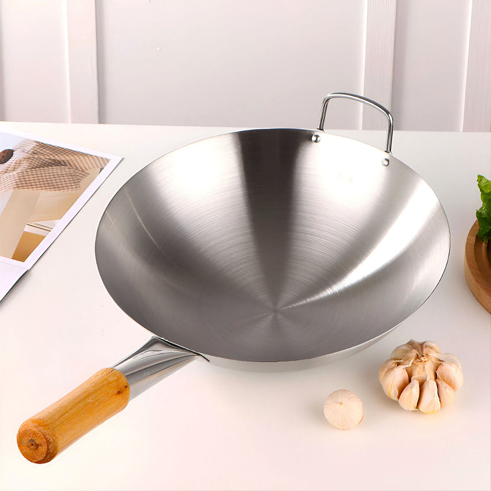 SOGA 40cm Stainless Steel Kitchen Cooking Wok with Wood Handle