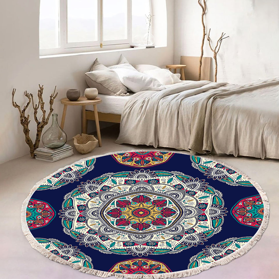 SOGA 2X 90cm Round Rug Bohemian Circle Area Rug with Bohemian Geometric Pattern Anti-slip Doormat Home Decor