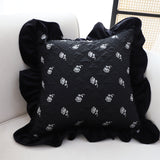 SOGA 45cm Throw Pillow Black Ruffled Square Decorative Cushion for Rose Lovers Cozy Home Decor