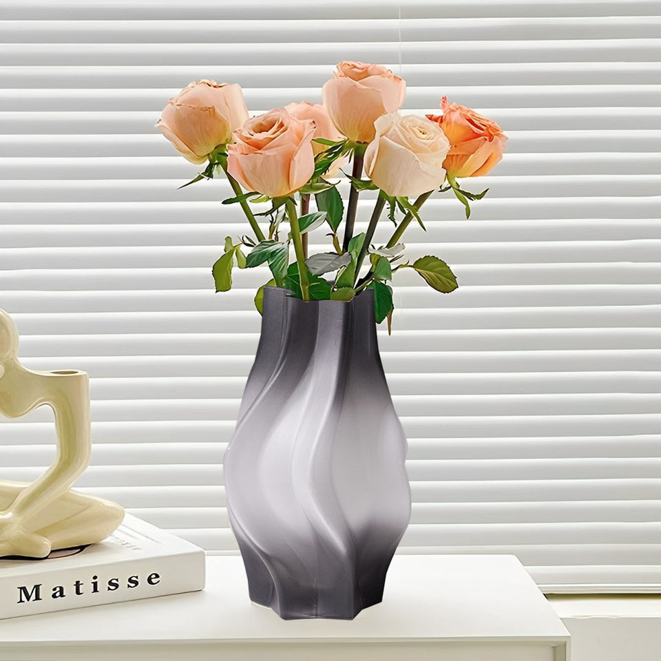 SOGA 26cm Glass Vase Grey with Beautiful glass Bubble Texture Art Vases