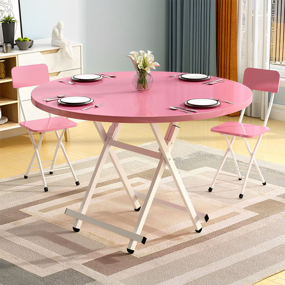 SOGA Pink Dining Table Portable Round Surface Space Saving Folding Desk Home Decor