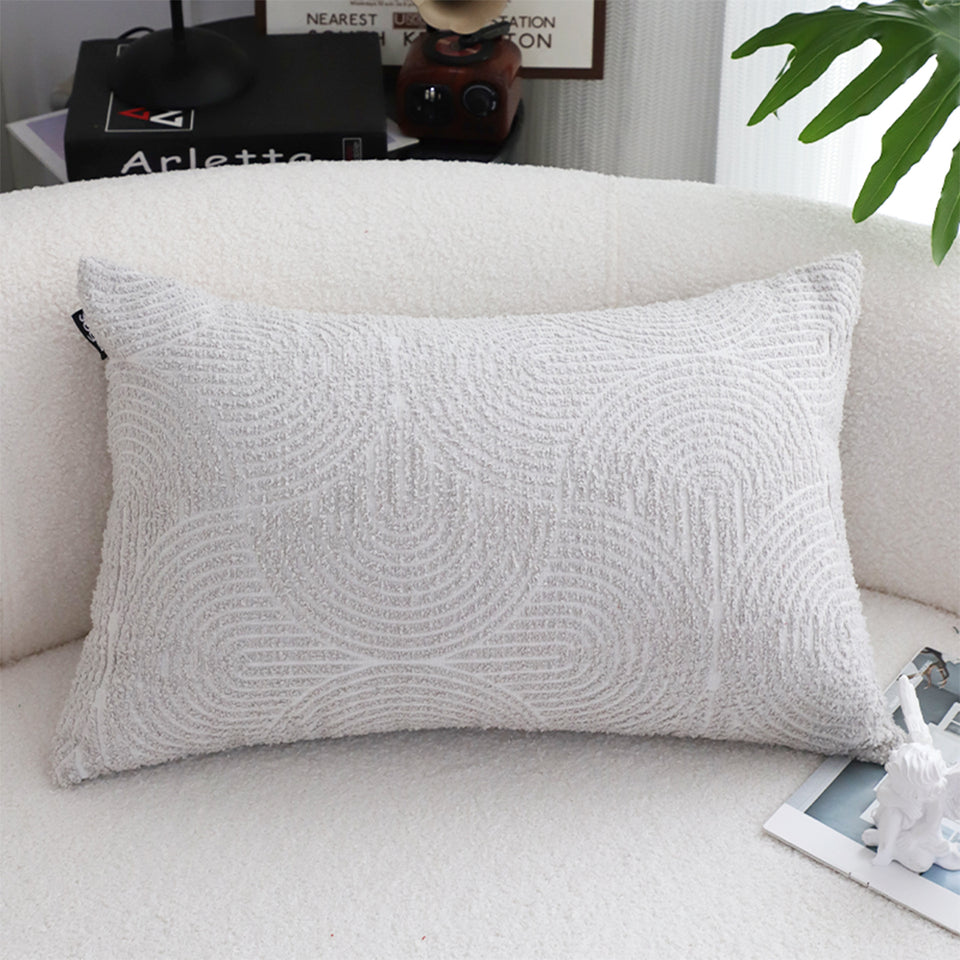 SOGA 35cm Throw Pillow Off White Lumbar Embroidered Decorative Cover Stitch for Home Decor