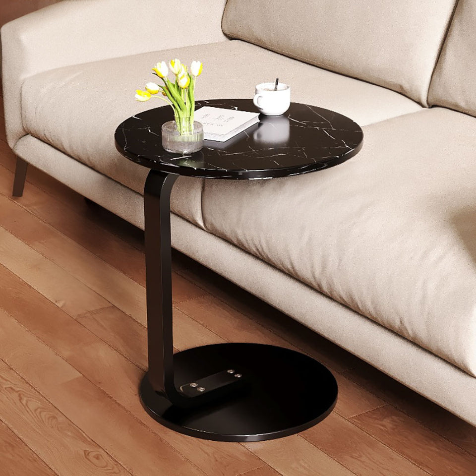 SOGA 50cm Black Marble Mini Side Table Movable Lightweight w/ Black Frame