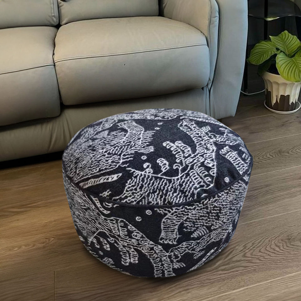 SOGA 50x30CM Black Round Soft Pouffe Seat Cushion Elegant Home Accent Décor Stylish Footstool