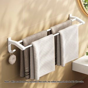 SOGA 62cm White Wall-Mounted Double Pole Towel Holder Bathroom Organiser Rail Hanger with Hooks