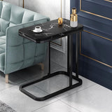 SOGA 2X 30x50cm Black Ceramic Sofa Side Square Mini Table w/ Black Metal Legs