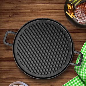 SOGA 30cm Ribbed Cast Iron Frying Pan Skillet Coating Steak Sizzle Platter