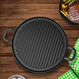 SOGA 30cm Ribbed Cast Iron Frying Pan Skillet Coating Steak Sizzle Platter