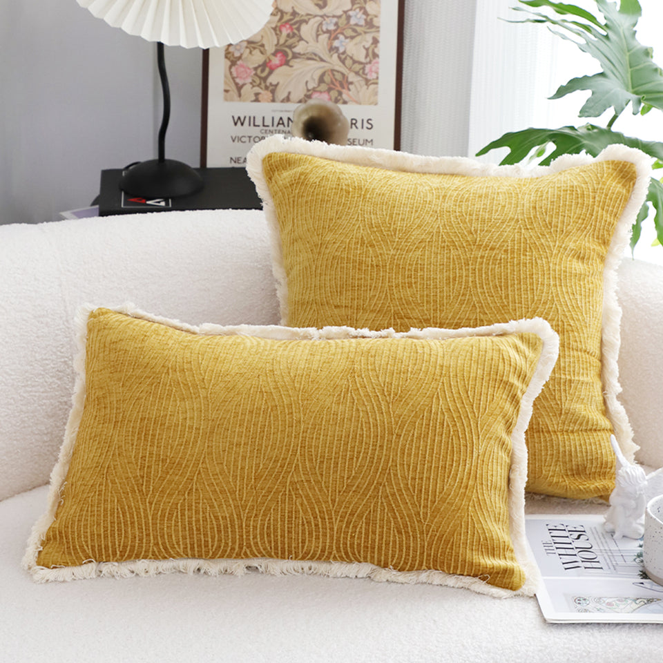 SOGA 35cm Throw Pillow Turmeric Yellow Aesthetic Chenille Texture for Home Decor