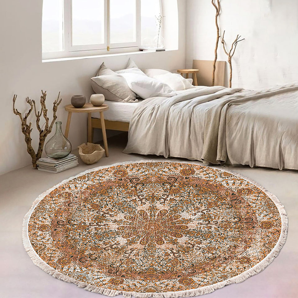 SOGA 2X 120cm Mandala Pattern Circle Area Rugs for Living Room Lounge Anti-slip Doormat Home Decor