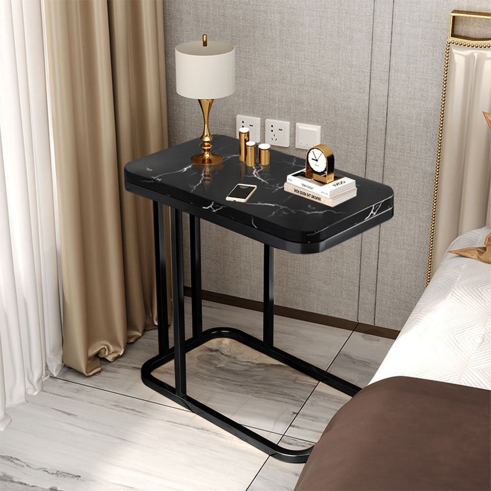 SOGA 30x50cm Black Ceramic Sofa Side Square Mini Table w/ Black Metal Legs