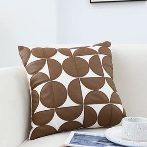 SOGA 45cm Brown Leather Square Pillow Half Moon Patchwork Design Decorative Cushion for Living Room