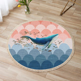 SOGA 2X 120cm Round Tassels Whale Print Area Rugs Home Decor