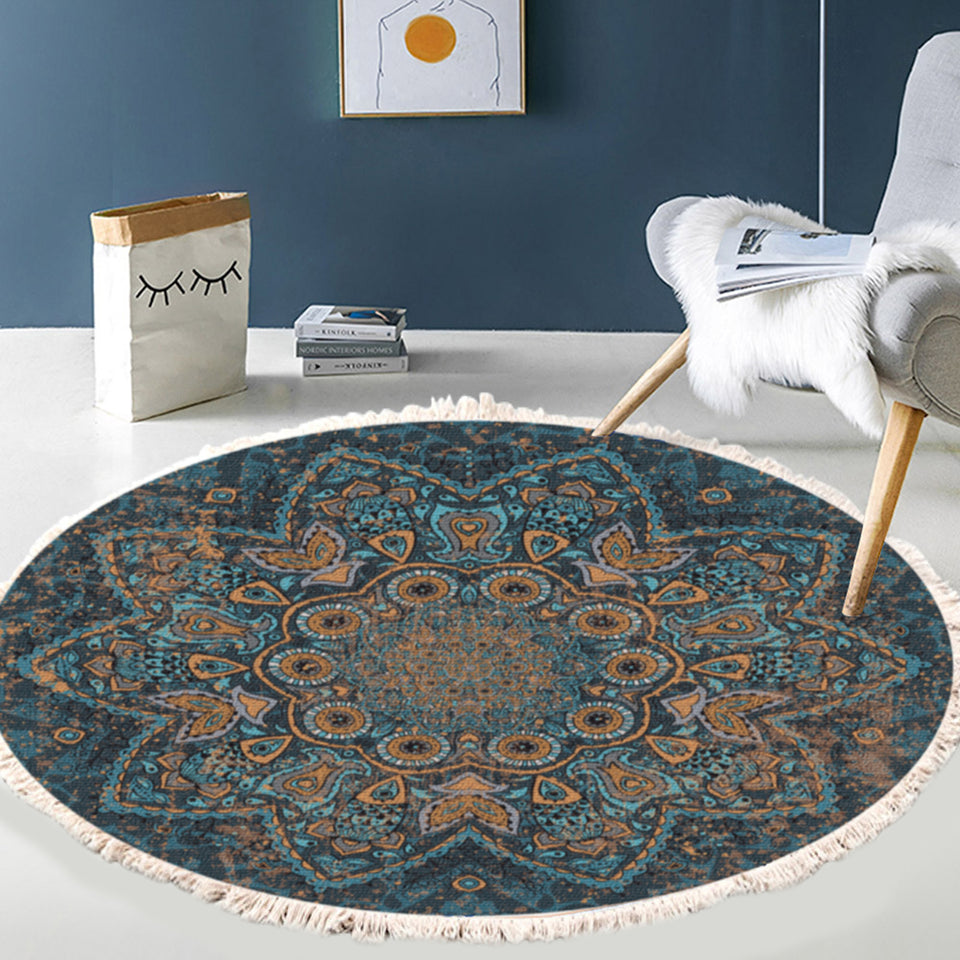 SOGA 120cm Mandala Pattern Circle Area Rugs for Living Room Lounge Anti-slip Doormat Home Decor