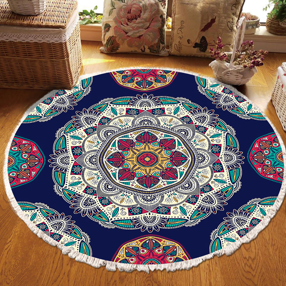 SOGA 2X 90cm Round Rug Bohemian Circle Area Rug with Bohemian Geometric Pattern Anti-slip Doormat Home Decor