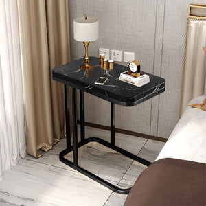 SOGA 2X 30x50cm Black Ceramic Sofa Side Square Mini Table w/ Black Metal Legs