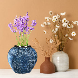 SOGA 21x22cm Blue with White Mini Floral Small Ceramic Flower Vase Elegant Living Room Home Decor