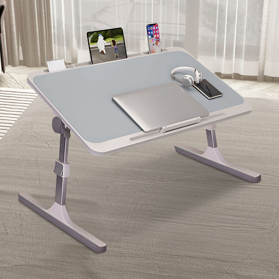 SOGA 70X45cm Grey Small Laptop Bed Portable Foldable Study Table Adjustable