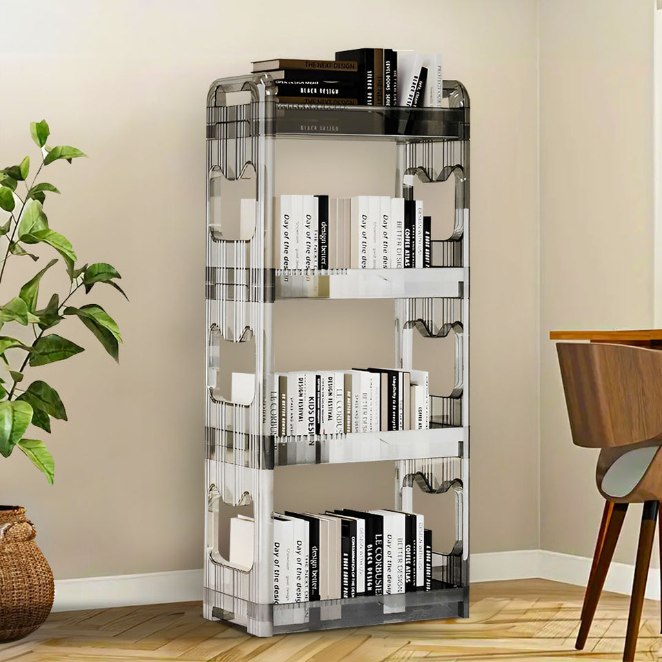 SOGA 38x24x90cm Clear 4 Tier Bookshelf & Cosmetic Storage Organizer Trolley Rack