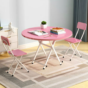 SOGA Pink Dining Table Portable Round Surface Space Saving Folding Desk Home Decor