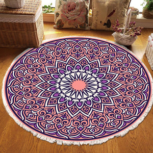 SOGA 2X 90cm Purple Mandala Round Carpet for Living Room Bedroom Anti-slip Doormat Home Decor