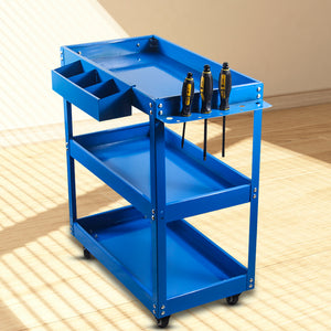 SOGA 2X  3 Tier Tool Storage Cart Portable Service Utility Heavy Duty Mobile Trolley Blue