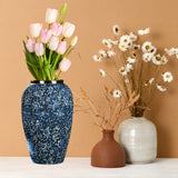 SOGA 30x19cm Blue with White Mini Floral Medium Ceramic Flower Vase Elegant Living Room Home Decor