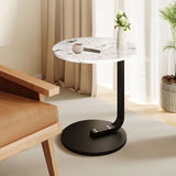 SOGA 50cm White Marble Mini Side Table Movable Lightweight w/ Black Frame