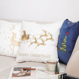 SOGA 45cm Throw Pillow White with Golden Christmas Sleigh Design Festive Holiday Square Cushion Decor