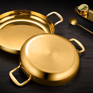 SOGA 28cm Flat Base Seafood Dry Pot in Elegant Gold Color with Durable for Kitchen Essential