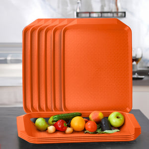 SOGA Rectangular Serving Tray Heavy Duty Waterproof Stackable Plastic Food Snack Pan Set of 5 Orange