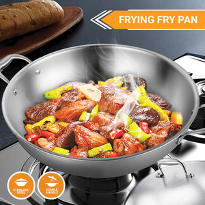 SOGA 3-Ply 42cm Stainless Steel Double Handle Wok Frying Fry Pan Skillet with Lid